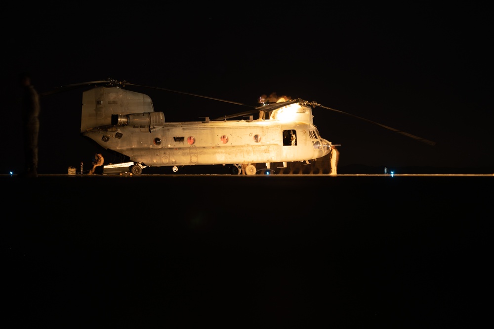 U.S. Marine Air Control Squadron 24 operates a forward arming and refueling points at night during IM 23.3