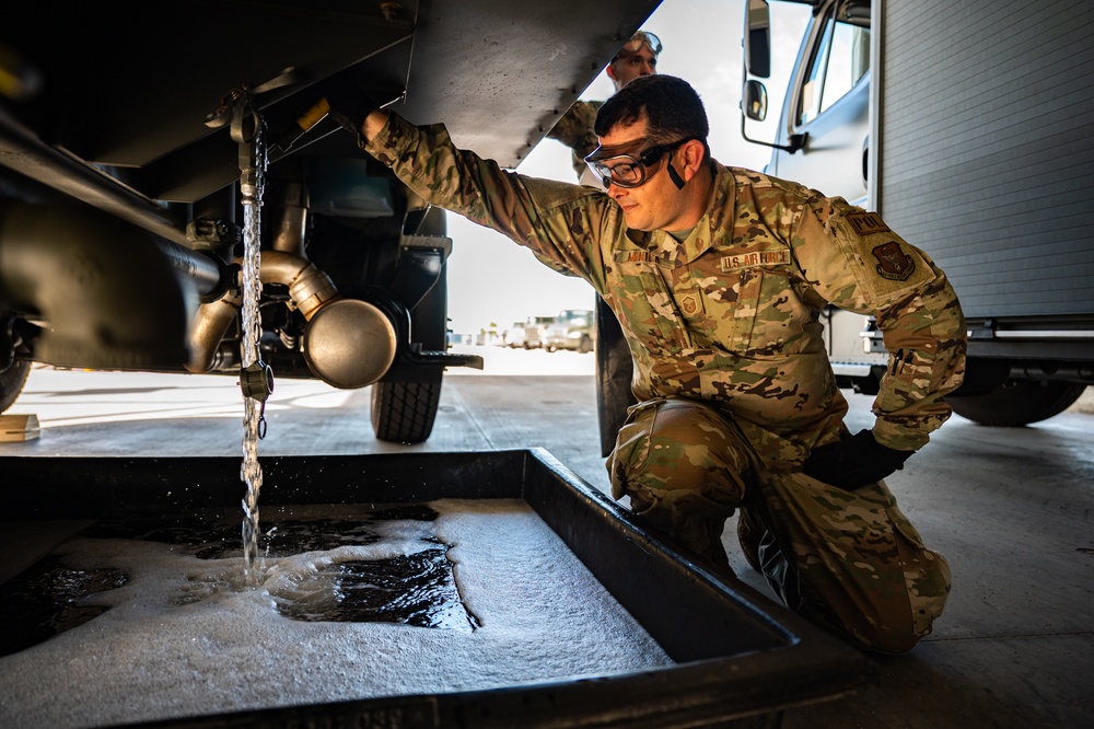 914th Airman defuels aircraft refueling truck