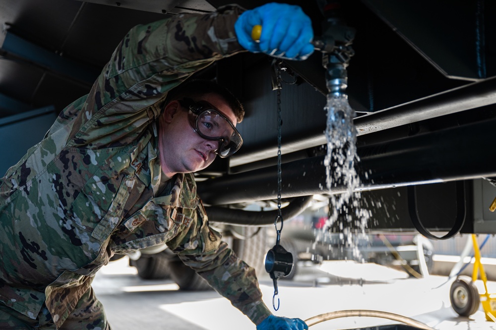 914th Airman defuels aircraft refueling truck