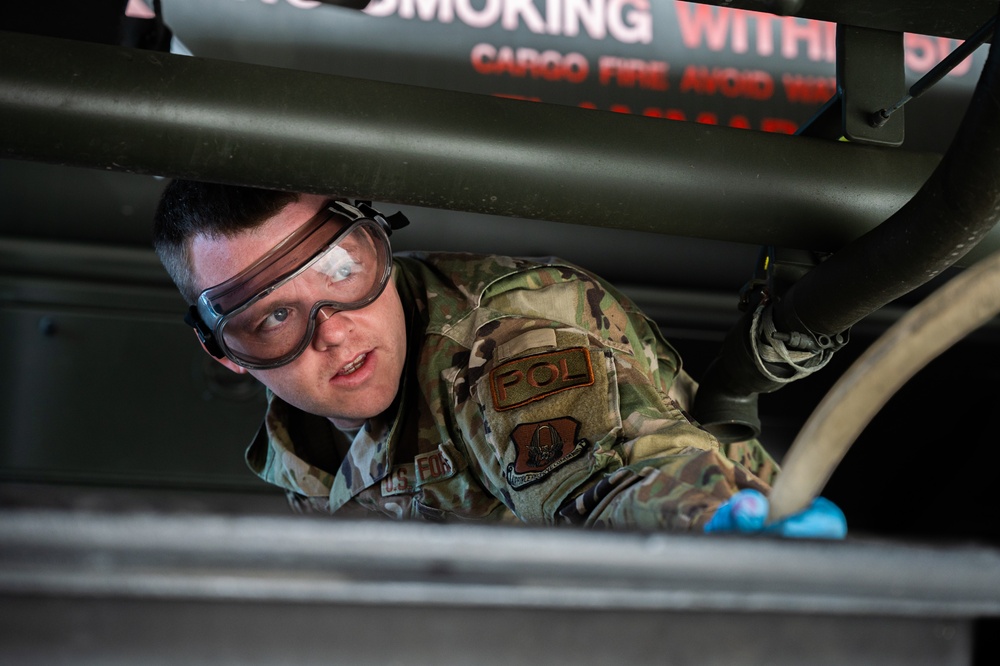 914th Airman defuels aircraft refueling truck
