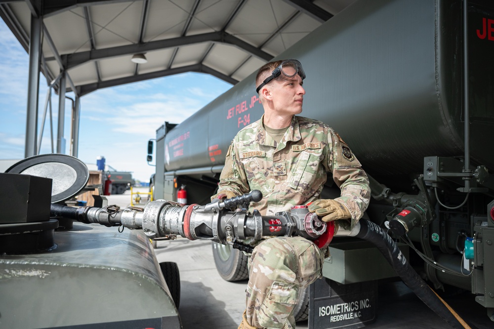 914th Airman defuels aircraft refueling truck