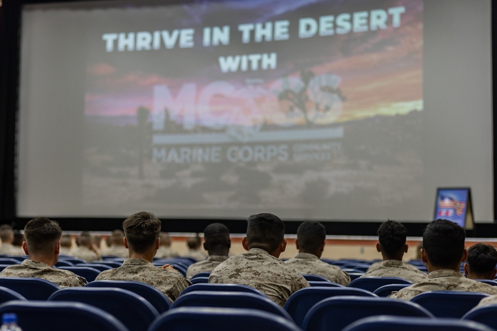 New, incoming Marines receive ‘Welcome Aboard’ brief.