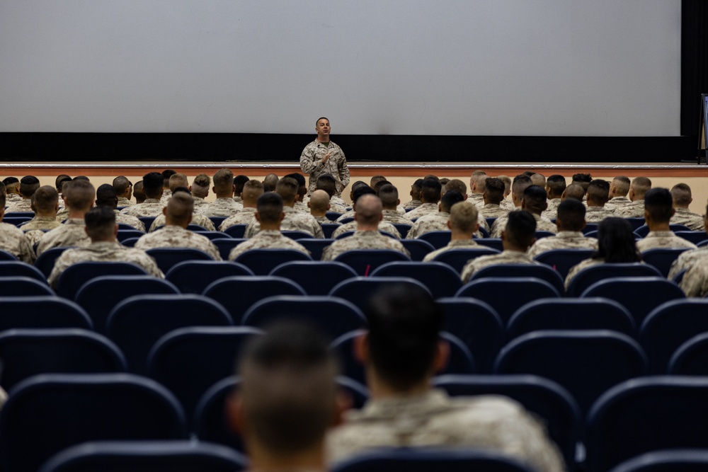 New, incoming Marines receive ‘Welcome Aboard’ brief.