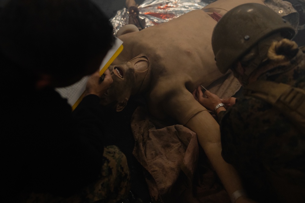 U.S. Navy Sailors Conduct a Tactical Casualty Care Tier Three Instructor Test