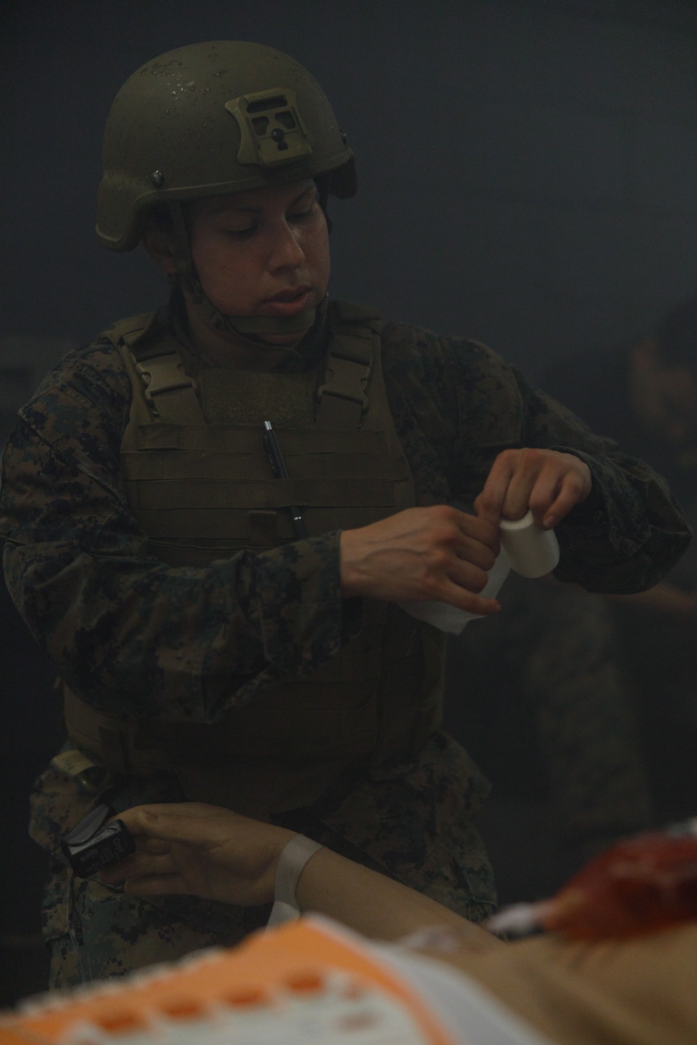 U.S. Navy Sailors Conduct a Tactical Casualty Care Tier Three Instructor Test