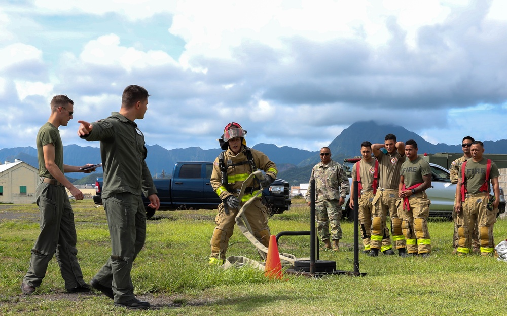 Hawaii Army National Guard and Marine Corps Firefighters Joint Training Exercise at Kaneohe Bay, Hawaii