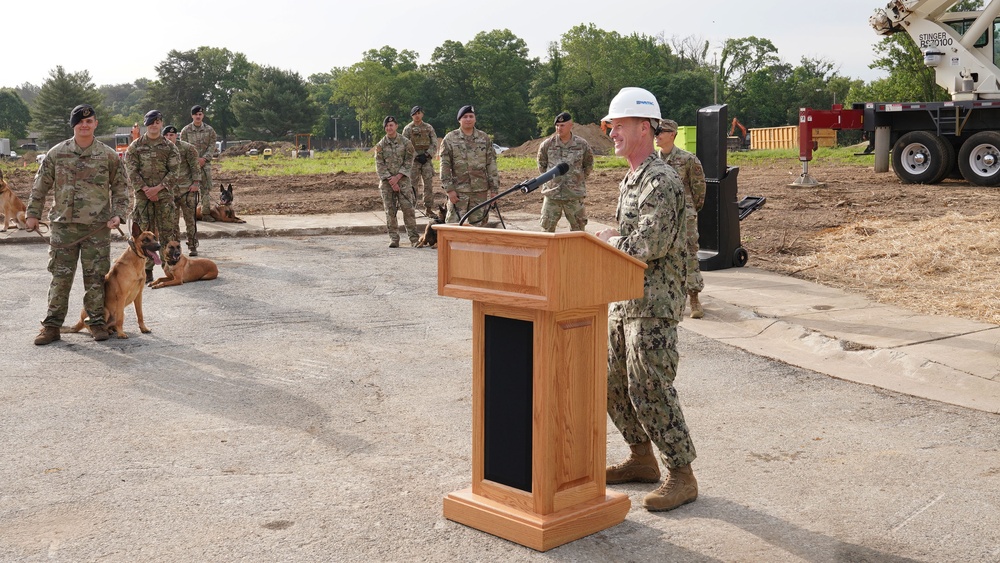 Capt. Benjamin Leppard speaks at groundbreaking ceremony for Military Working Dog Kennel at Joint Base Andrews