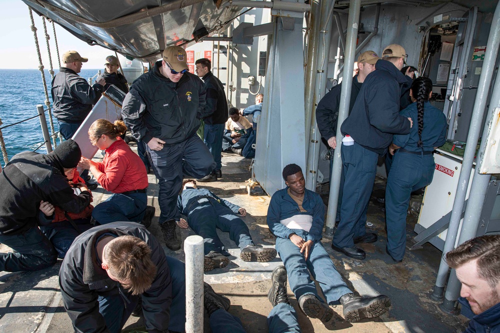 USS Normandy Conducts a Mass Casualty Drill