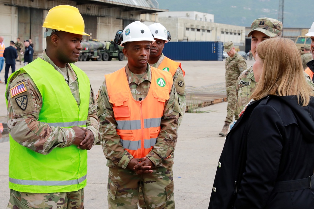 Soldiers from the 793rd MCT, 7th MSC join Sailors and National Guard Soldiers to make U.S. cargo transport history in Montenegro