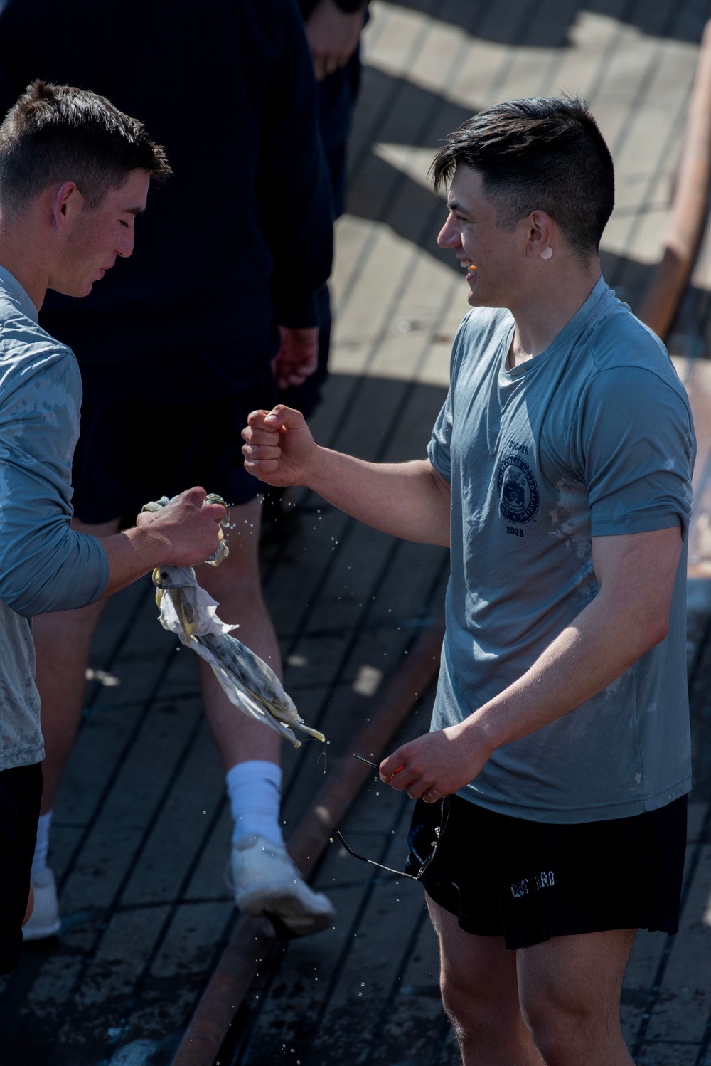 Cadets aboard USCGC Eagle receive damage control training in the Baltic Sea