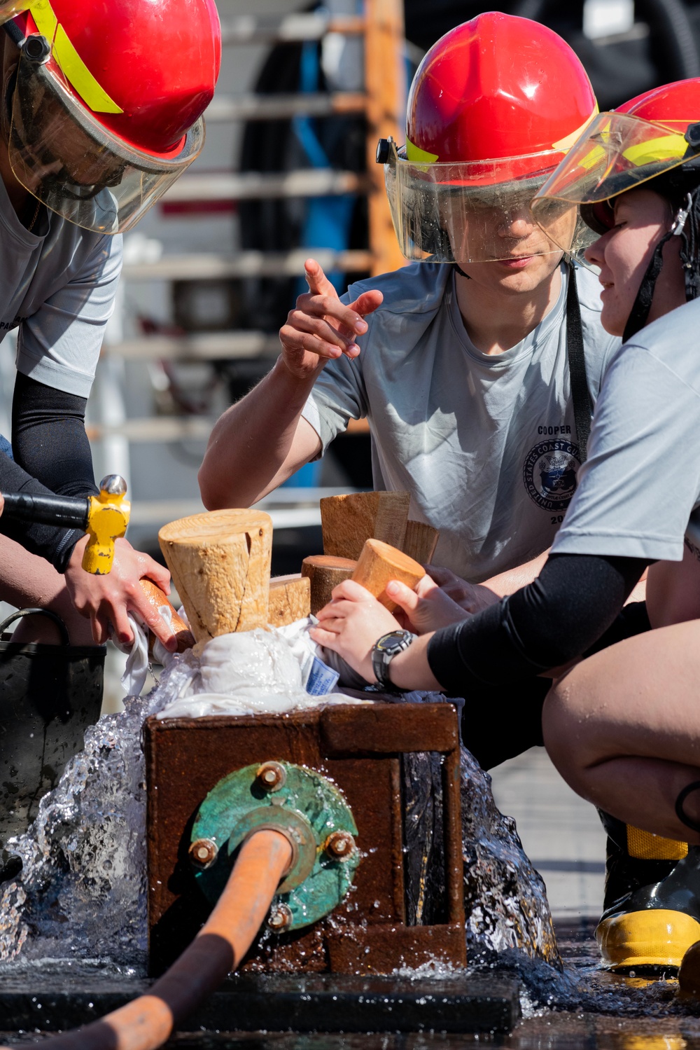 Cadets aboard USCGC Eagle participate in damage control training in the Baltic Sea