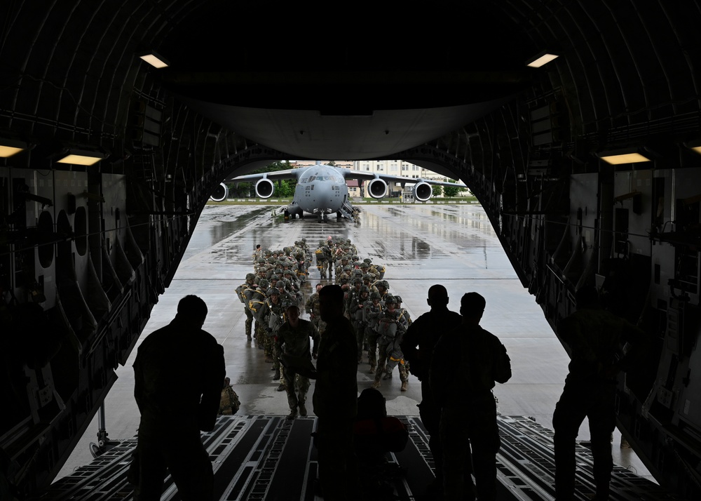 Dutch paratroopers static line jump from 62d AW C-17