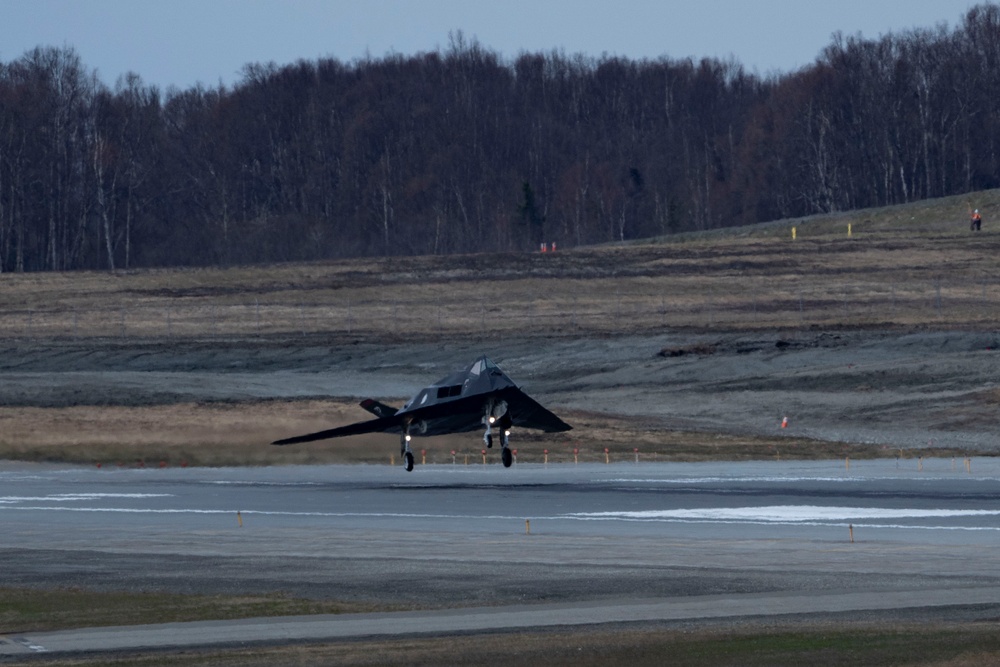 F-117 Nighthawks land at JBER during Northern Edge