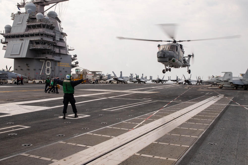 German Navy Helicopter Lands on USS Ford