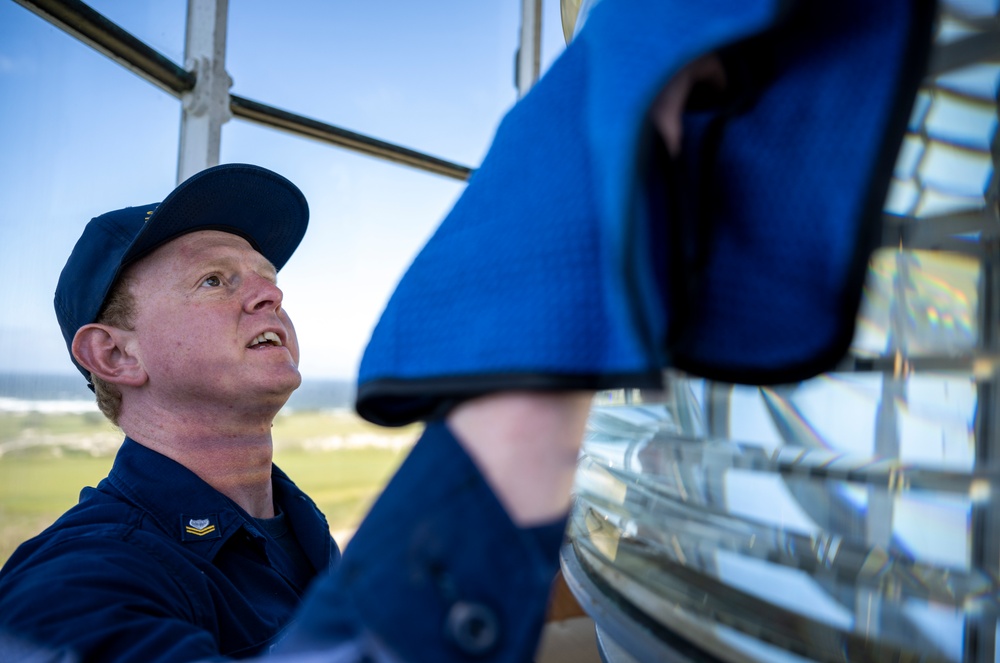 Petty Officer 2nd Class Paul Fuston maintains California central coast lighthouses.