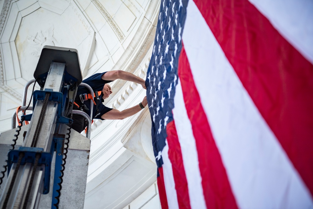 U.S. Flag Hanging in the Memorial Amphitheater