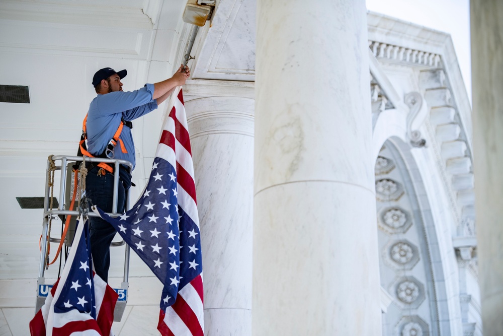 U.S. Flag Hanging in the Memorial Amphitheater