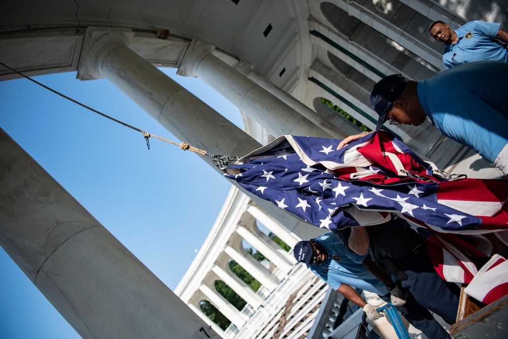 U.S. Flag Hanging in the Memorial Amphitheater