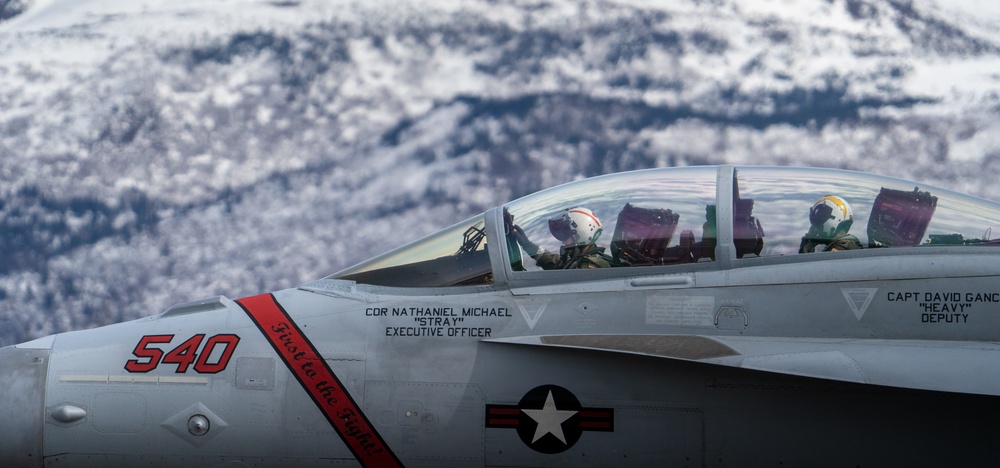 U.S. Navy EA-18G Growlers prepare for flight during Northern Edge 23-1