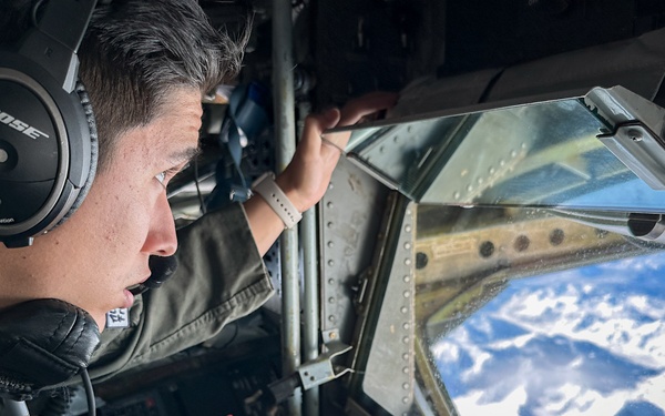 KC-135 refuels Raptors during Northern Edge 23-1