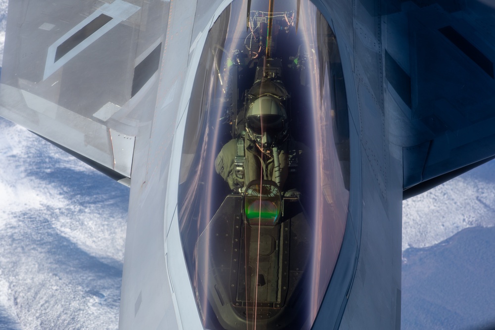 KC-135 refuels Raptors during Northern Edge 23-1