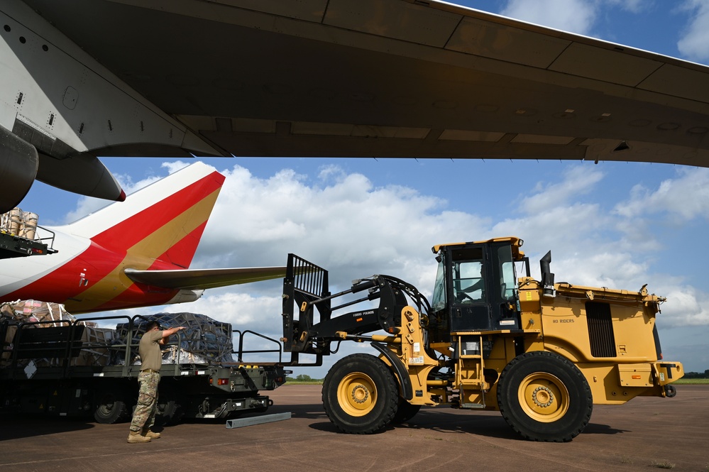 9th EBS receives mission support cargo at RAF Fairford for BTF 23-3