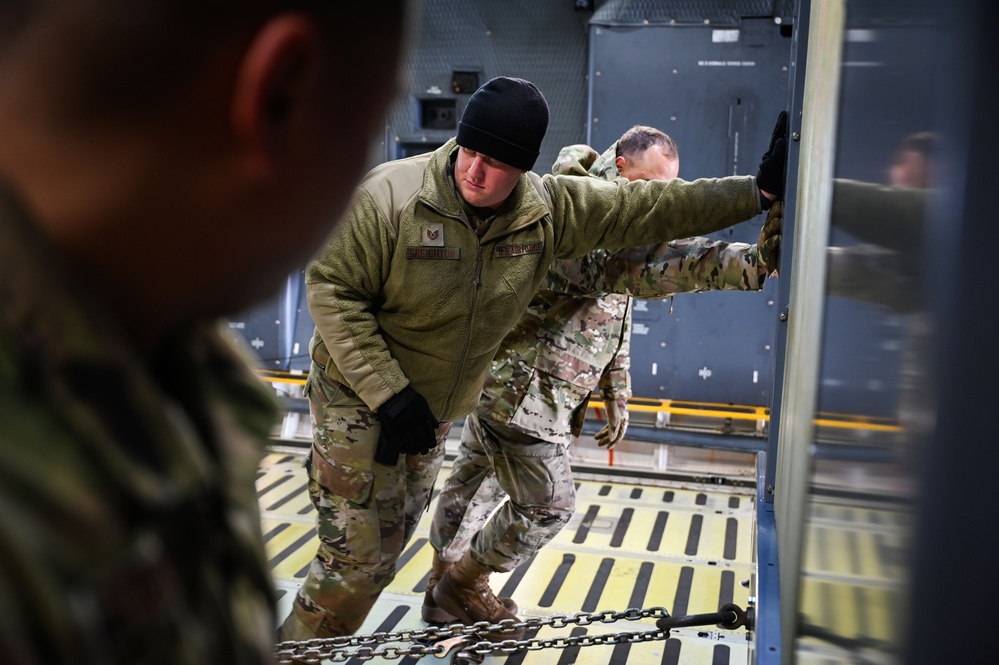 9th EBS receives mission support cargo at RAF Fairford for BTF 23-3