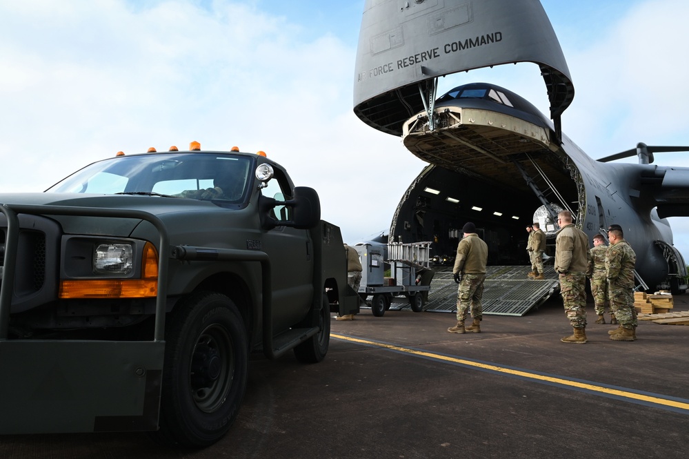 9th EBS receives mission support cargo at RAF Fairford for BTF 23-3