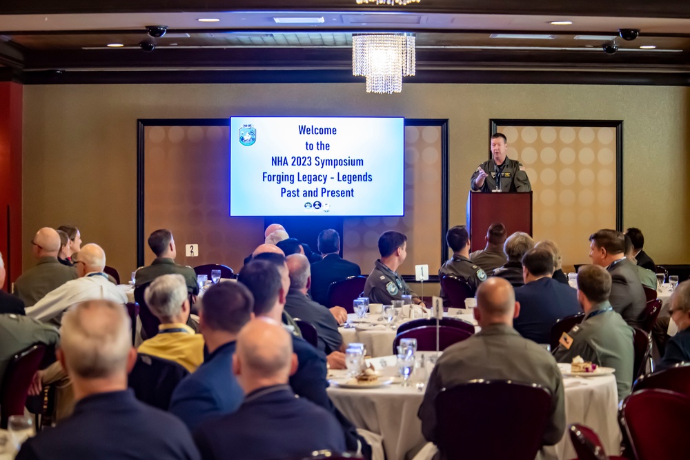 Rear Adm. Kevin Lenox speaks during a Brunch at the 2023 NHA Symposium