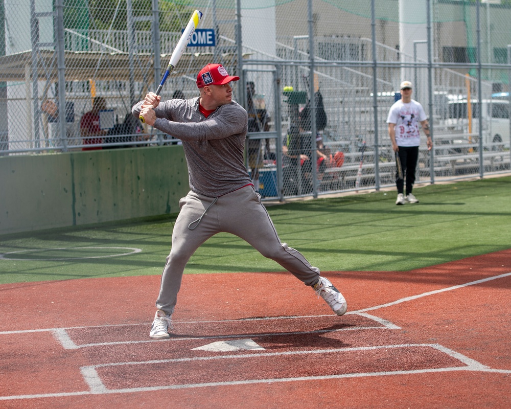 Sailors Participate In A Softball Game During A Port Visit To Japan