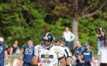 Stuttgart Army Veterinary Branch animal care specialist, Sgt. Kameron Coleman, is one of six American players on the German American Football team, Bondorf Bulls, since fall 2022.