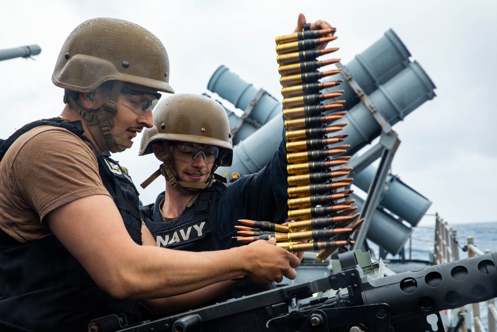 USS Robert Smalls (CG 62) Conducts 50-caliber Gun Shoot