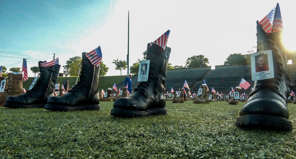 Thousands of boots at Fort Bragg stand in memory of fallen Soldiers.