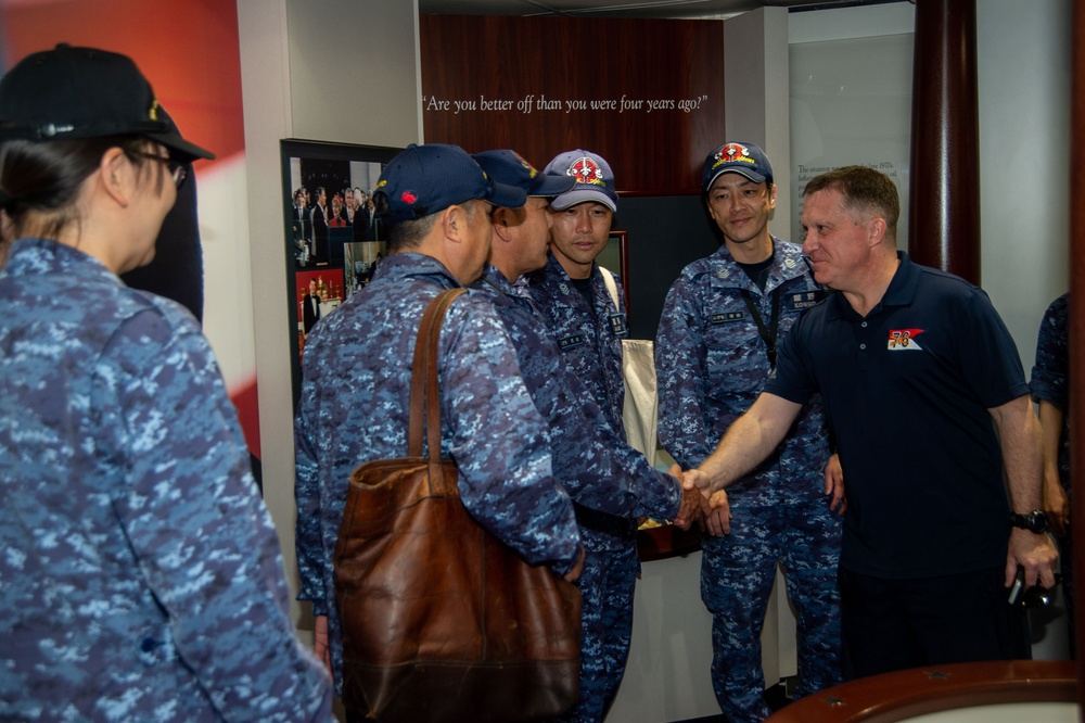 USS Ronald Reagan (CVN 76) Sailors host a tour with members of the Izumo (DDH 183)