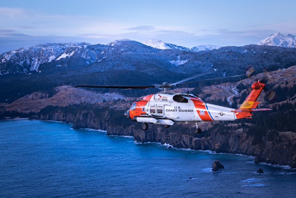 Air Station Kodiak MH-60T Jayhawk flying around Kodiak