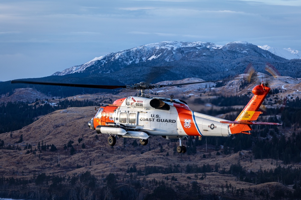 Air Station Kodiak MH-60T Jayhawk flying around Kodiak