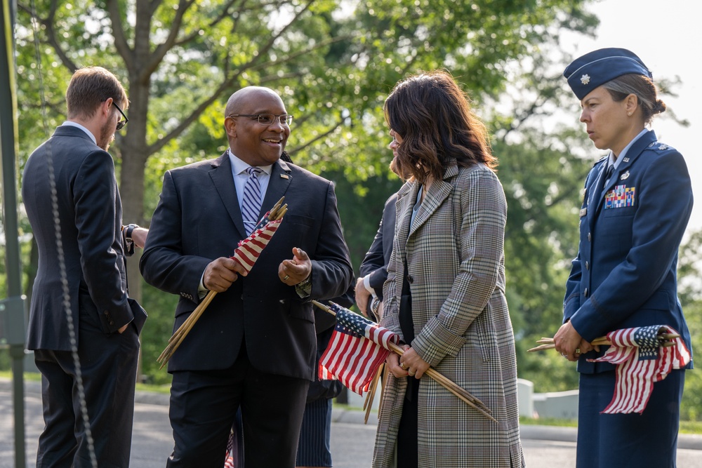 Deputy Secretary Hicks, staff place flags at Arlington National Cemetery