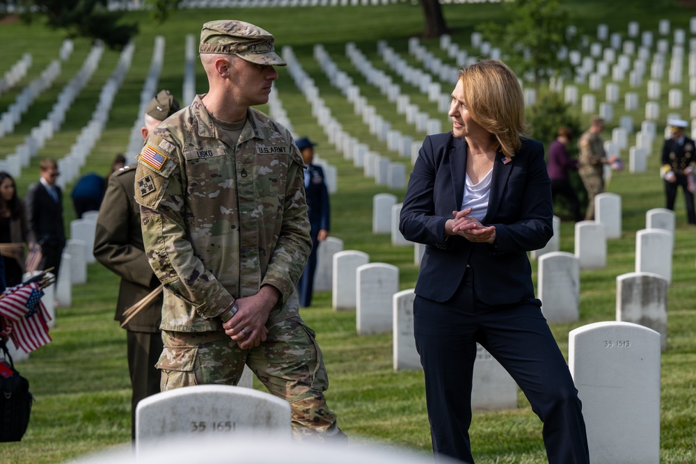 Deputy Secretary Hicks, staff place flags at Arlington National Cemetery