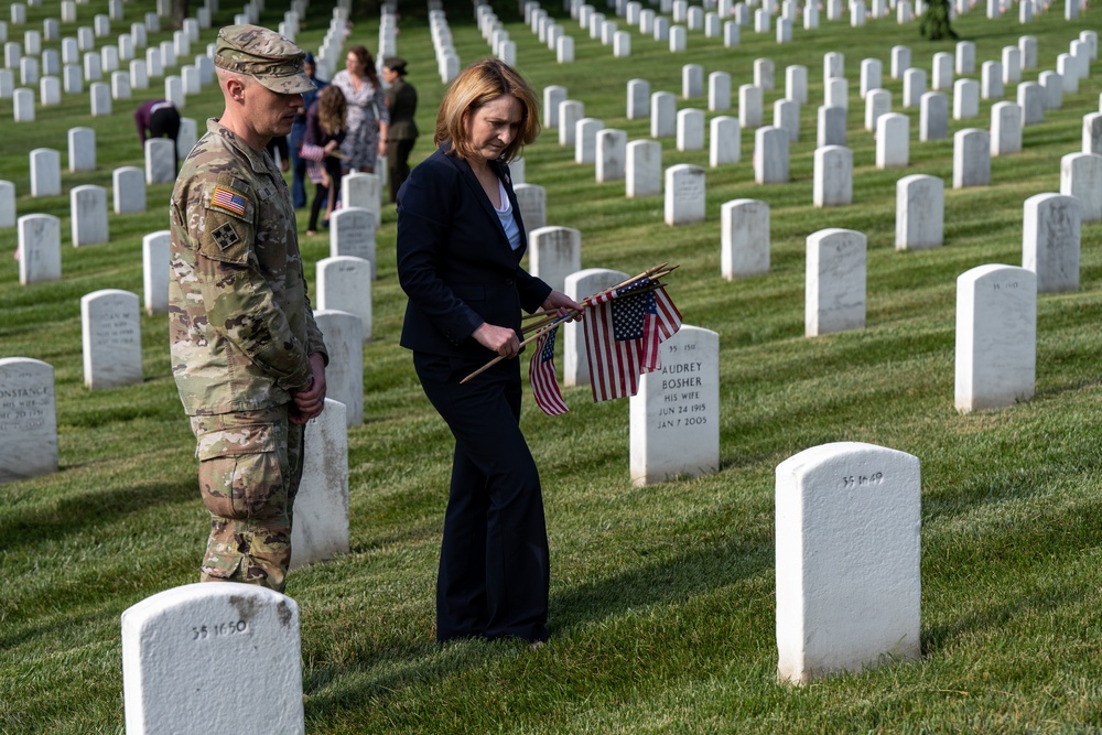 Deputy Secretary Hicks, staff place flags at Arlington National Cemetery