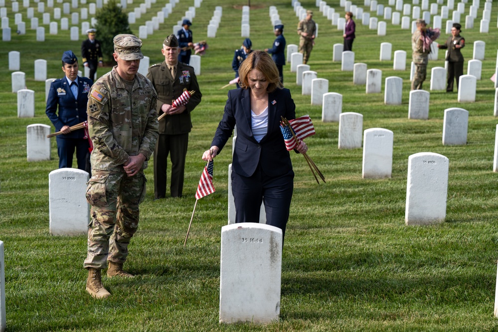 Deputy Secretary Hicks, staff place flags at Arlington National Cemetery