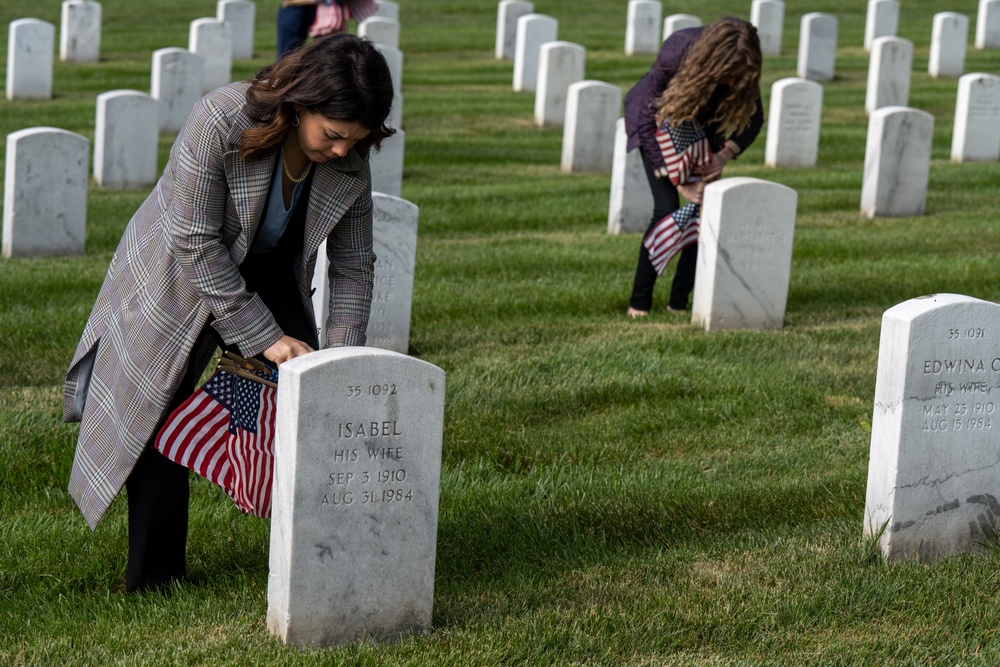 Deputy Secretary Hicks, staff place flags at Arlington National Cemetery