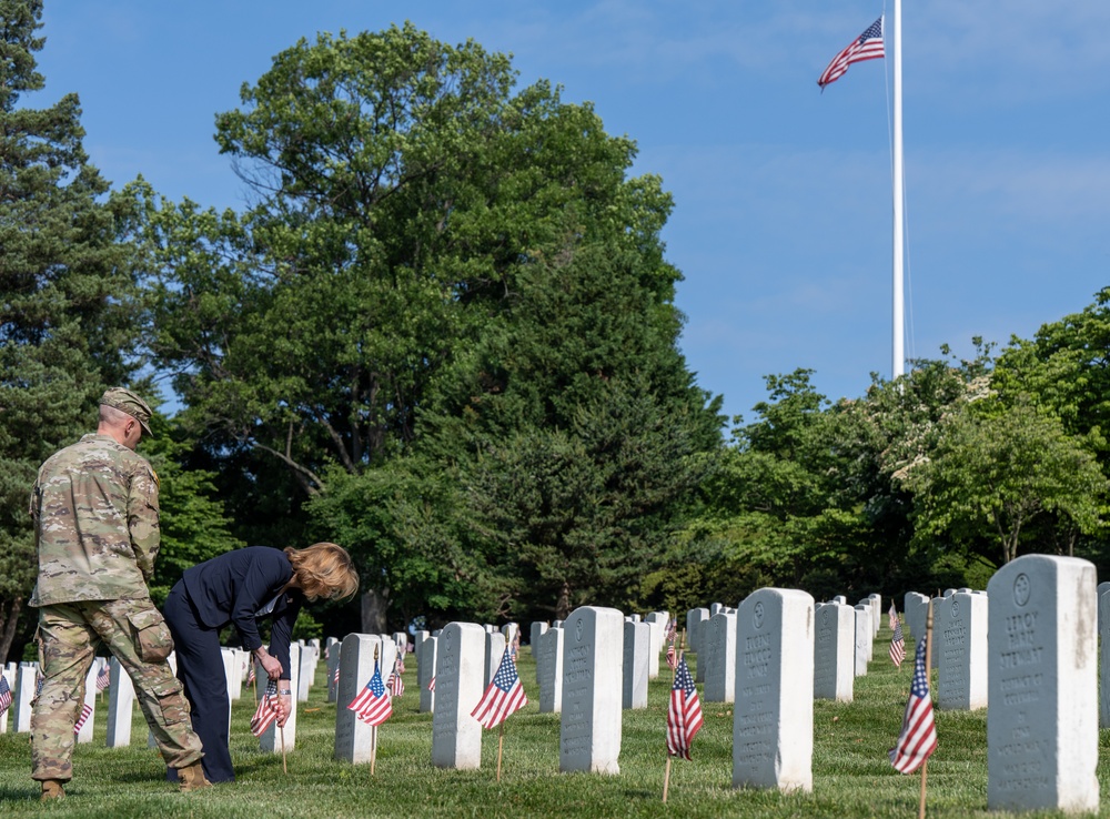 Deputy Secretary Hicks, staff place flags at Arlington National Cemetery