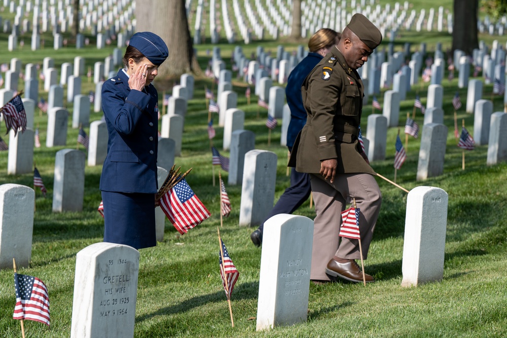 Deputy Secretary Hicks, staff place flags at Arlington National Cemetery