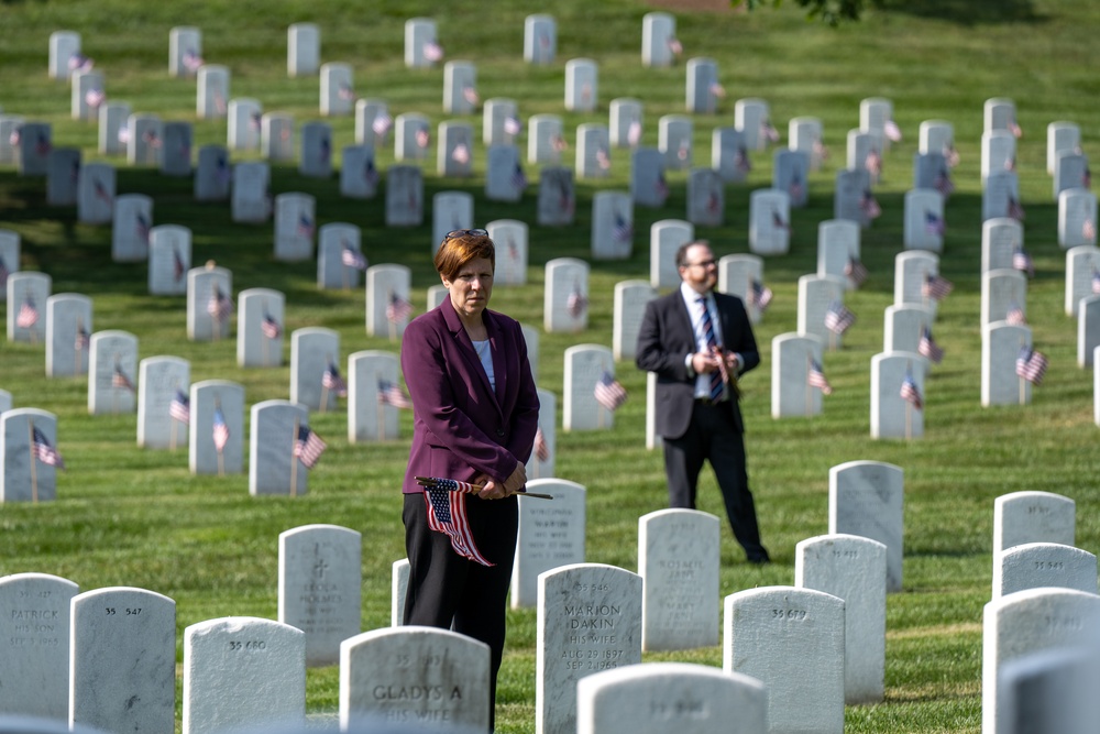 Deputy Secretary Hicks, staff place flags at Arlington National Cemetery