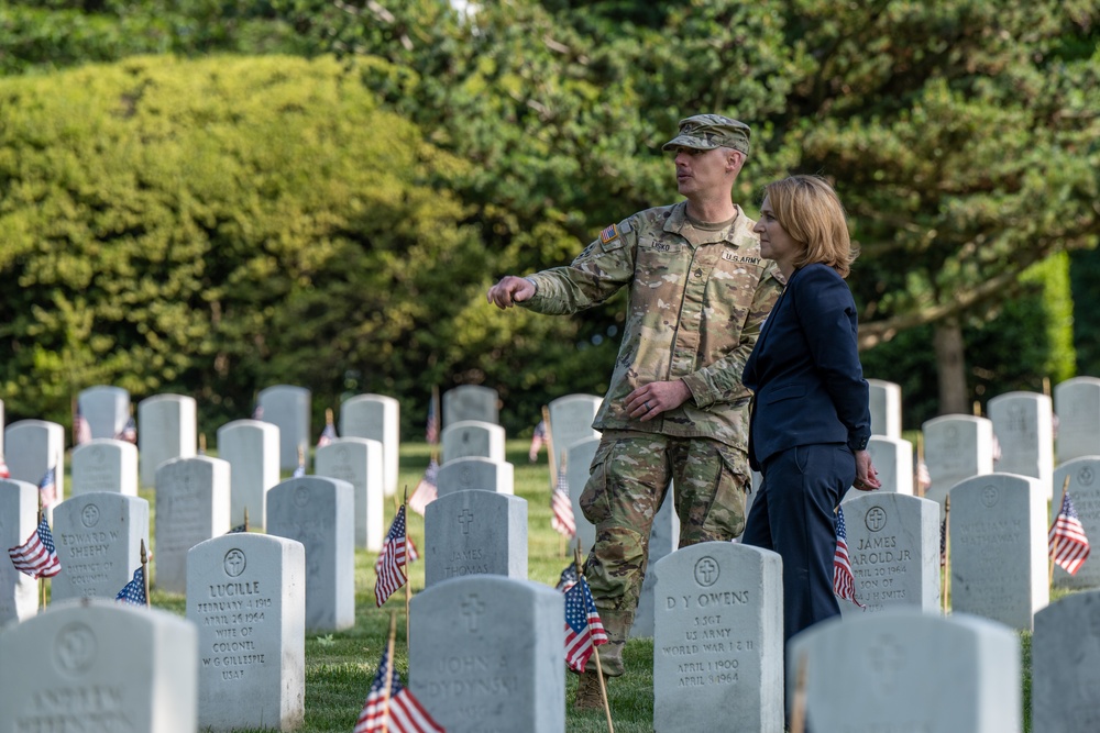 Deputy Secretary Hicks, staff place flags at Arlington National Cemetery