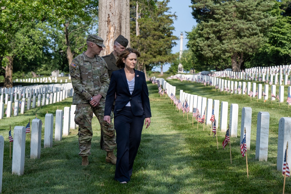 Deputy Secretary Hicks, staff place flags at Arlington National Cemetery