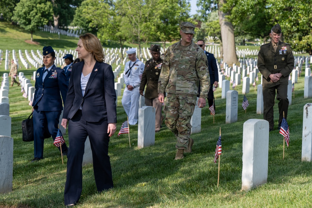 Deputy Secretary Hicks, staff place flags at Arlington National Cemetery