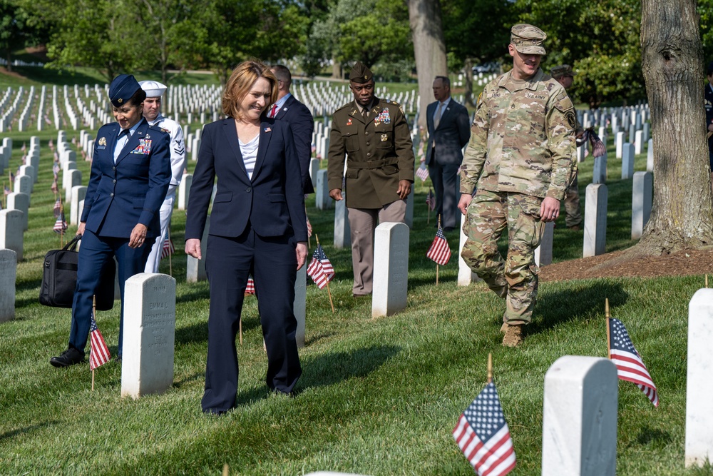 Deputy Secretary Hicks, staff place flags at Arlington National Cemetery