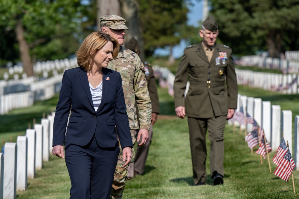 Deputy Secretary Hicks, staff place flags at Arlington National Cemetery