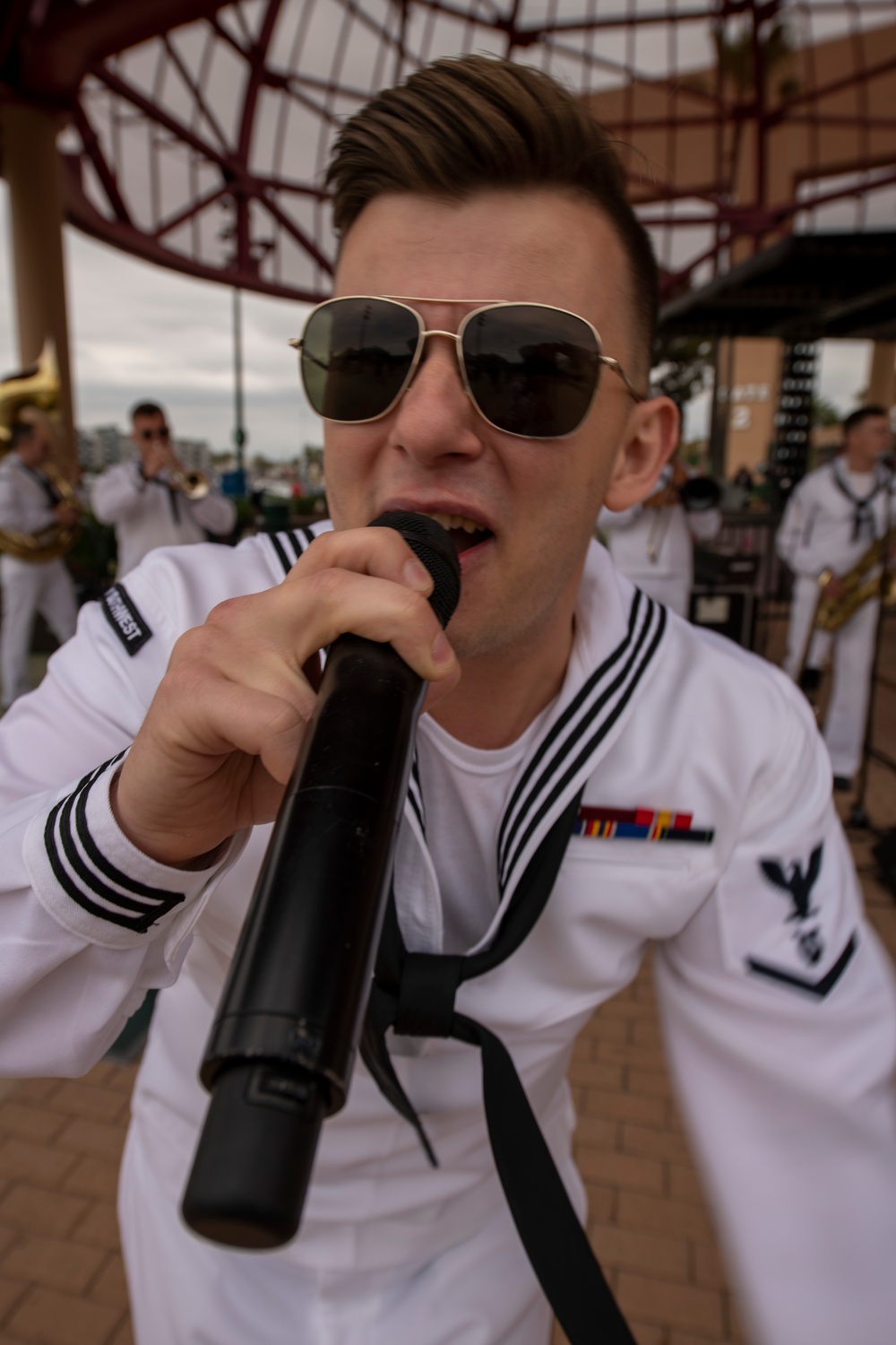 Navy Band Southwest plays at Angels stadium